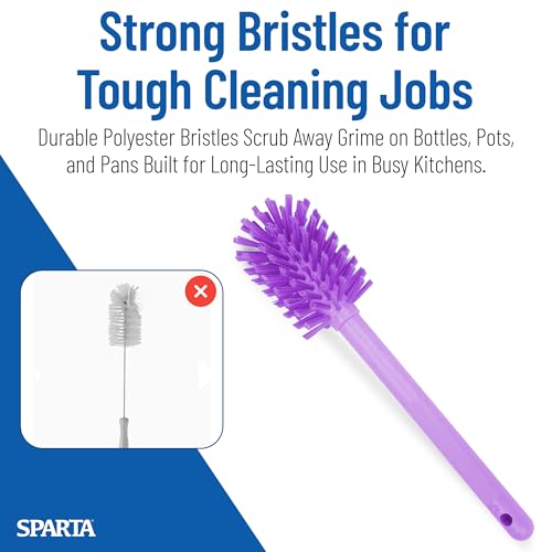 SPARTA Large Water Bottle Brush Ideal for Wide-Mouth Jars, Bottles and Tumblers, Dishwashing Tool with Handle for Home and Commercial Kitchens, Plastic, 16 Inches, Purple (Pack of 4) - color: Purple