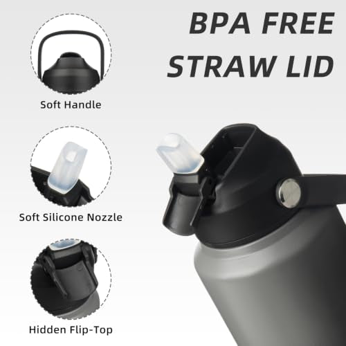 BJPKPK 2 Pack 40oz Insulated Water Bottles with Straw Lids, Stainless Steel - color: 2 X Black Grey, size: 40 Ounces