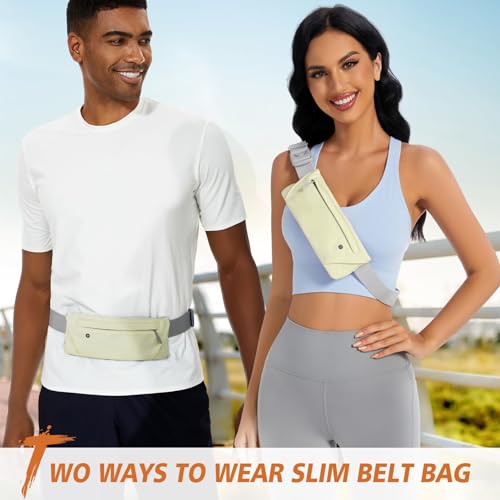 WHIPPY Slim Running Belt Fanny Pack for Women Men Elastic Runners Belt Waist Pouch Chest Bag Phone Holder Waist Pack for Running Hiking - color: 6-Light Yellow
