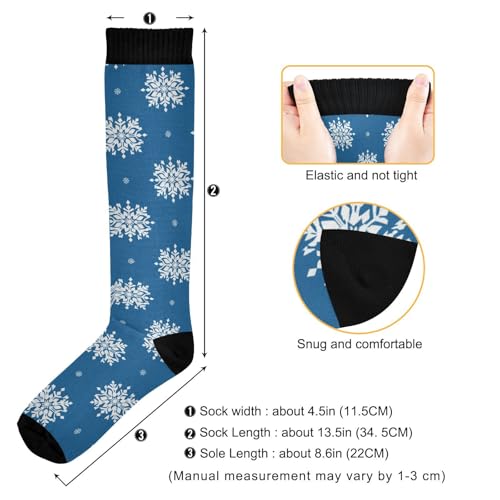 Snowflake Red Christmas Compression Sock for Women Men Funny Support Knee High Socks Running,Nurses,Travel - color: Blue White Snowflake