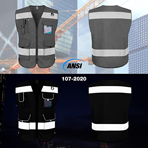 TCCFCCT Reflective Safety Vest 9 Pockets High Visibility Vest, Grey XXL - color: Grey Fabric-bison 001, size: XX-Large