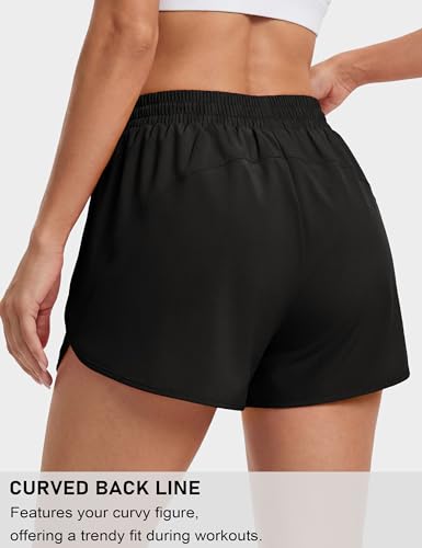 MAGCOMSEN Women's Running Athletic Shorts Zipper Pocket Quick Dry Liner - color: Black, size: Medium