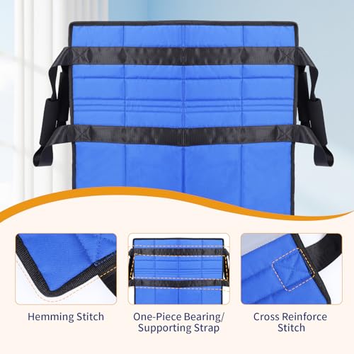 Patient Lift Transfer Pad with Reflective Strips, Transfer Sling for Elderly & Disabled, Stair Assist Evacuation Aid, Wheelchair to Bed Car Transfer Device, 8 Handles, 260 lbs - color: Blue Reflective