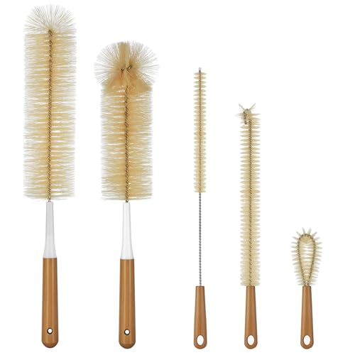 ALINK Extra Large Long Bottle Brush Set - 16" / 15" Long Bamboo Handle Bottle Cleaner for Narrow Neck Beer Wine Bottles, Decanter, Tumblers, Thermos, Jugs with Straw Brush, Kettle Spout/Lid Brush