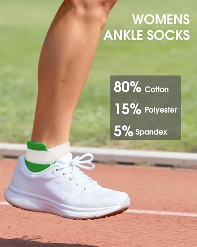 Womens Compression Ankle Crew Socks, Breathable Cushioned Socks - color: White Green Orange Yellow Pink Blue, size: 6-9