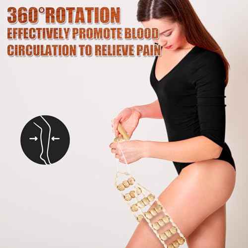 KintKita Wood Therapy Massage Tools,Back Wooden Massage Roller Rope Tool Maderoterapia Kit Professional Cellulite Massager for Body Shaping, Contouring,Back Neck Leg Muscle Relief - style: Back Massager