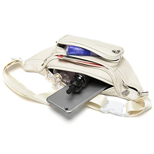 Leather Fanny Pack Waist Bag for Men Women Outdoor Travel Hiking Camping Walking Running Hip Bum Belt Slim Cell Phone Purse Wallet Pouch (Beige) - color: #01Beige
