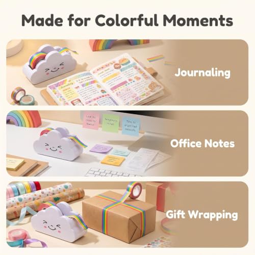 White Tape Desk Dispenser Cute Tape Dispenser Cloud Tape Cutter with Rainbow Novelty Tape Dispenser Holder for Home School Office Stationary Packaging Wrapping Craft Supplies Tape Dispensers