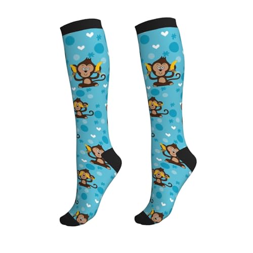 Compression Socks Circulation 15-20 Mmhg Knee High - color: Cute Monkey Banana