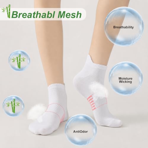 6 Pairs Thin Breathable Bamboo Ankle Socks for Women - color: 6 White, size: Medium