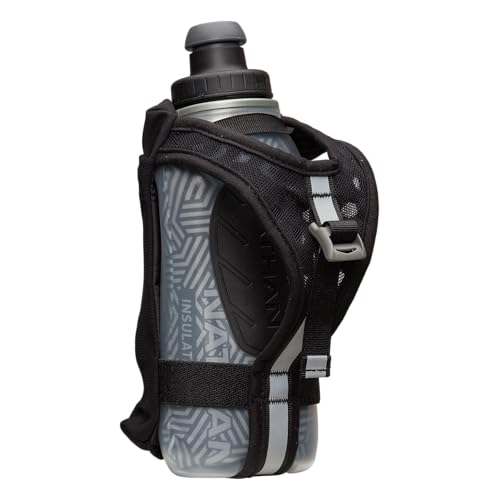 Nathan SpeedDraw 2 Insulated Handheld Running Water Bottle Flask – Double-Wall Insulation, Ergonomic Grip, Blast Valve Cap, Phone & Key Storage Pockets, Reflective Design - 12oz Insulated - Black - color: 12oz Insulated - Black