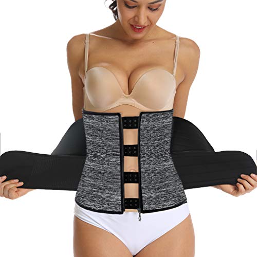 HOPLYNN Sweat Waist Trainer Body Shaper for Women Two Belts - color: Gray, size: Medium