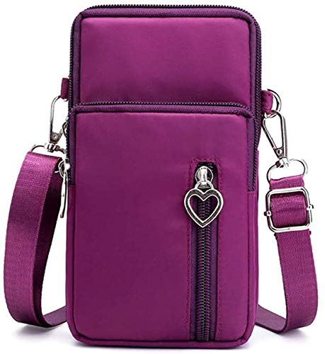 Women Small Crossbody Bag Cell Phone Purse Shoulder Pouch Armband Wallet Case Handbag for iPhone Samsung Google Pixel - color: Purple