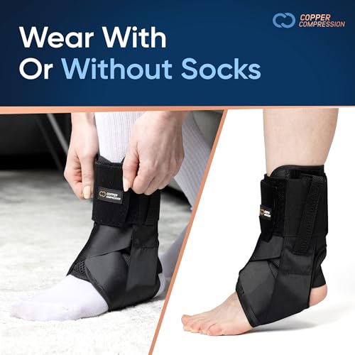 Copper Compression Ankle Brace - Adjustable Lace Up Support - Adjustable Straps for Sprains, Swelling, Injury & Sports – Breathable Neoprene Sleeve with Copper Infused Fabric for Men & Women - S/M - size: Small/Medium