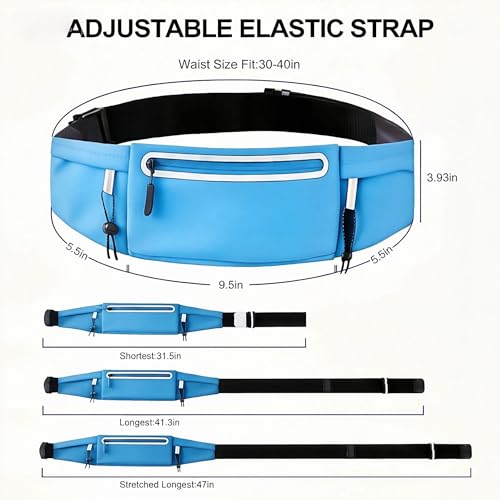 Running Belt Fanny Pack:3 Pocket Waist Bag for Men Women Workout Exercise Fitness Phone Holder Fits All Phones - Runner Marathon Jogging Race Belt with Bib Clip (Blue) - color: Blue