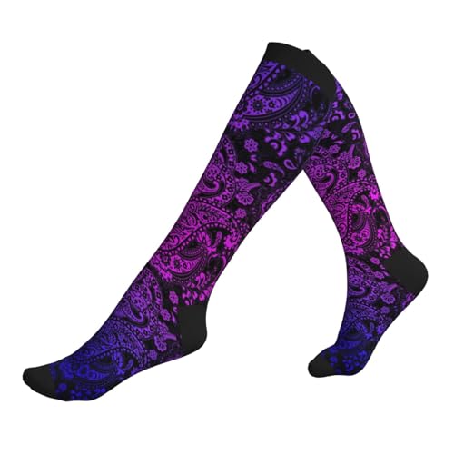 Compression Socks Women Knee High Support Circulation Stockings for Running Cycling Flying - color: Paisley