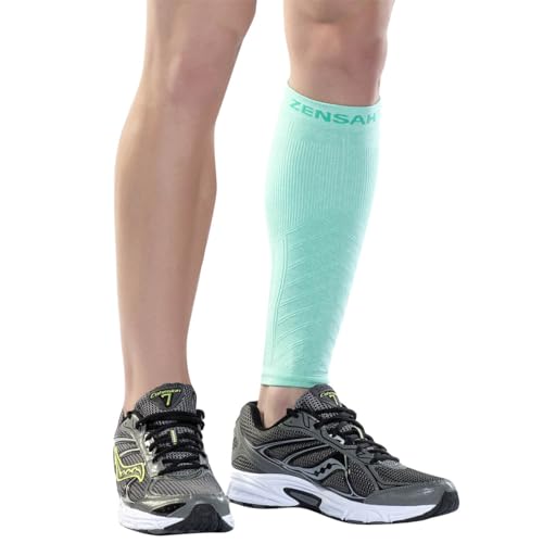 Zensah Calf/Shin Compression Sleeve - Made in the USA Single Leg Compression Sleeve for Shin Splint Relief, Recovery, Running - color: Heather Mint, size: X-Small-Small