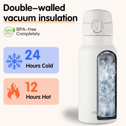 GOPPUS 17oz Insulated Water Bottle with Leak-Proof Flip Lid & Carry Handle,Double-Wall Stainless Steel Bottle for School,Outdoor,and the Gym（White） - color: White