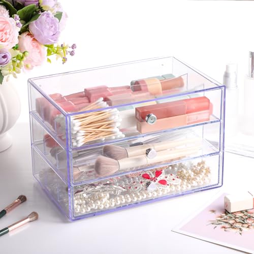 Wonderjune 1 Pack 3 Drawer Clear Washi Tape Organizer Acrylic Storage Box