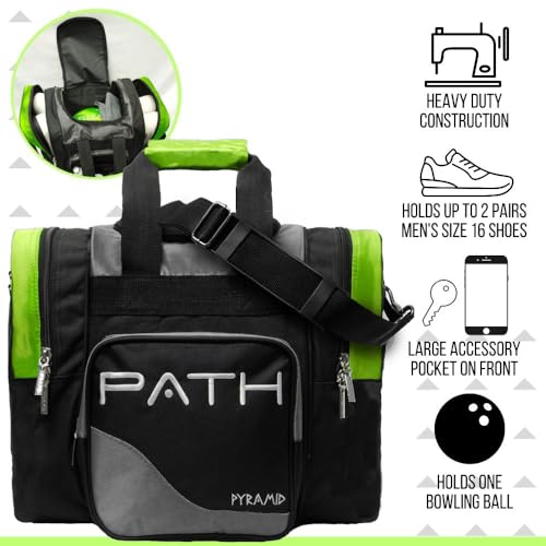 Pyramid Path Pro Deluxe Single Bowling Ball Tote - Holds One Ball, One Pair Shoes Up to Mens 15 - color: Silver/Lime Green