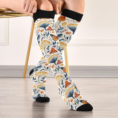 Snowflake Red Christmas Compression Sock for Women Men Funny Support Knee High Socks Running,Nurses,Travel - color: Butterfly Mushrooms