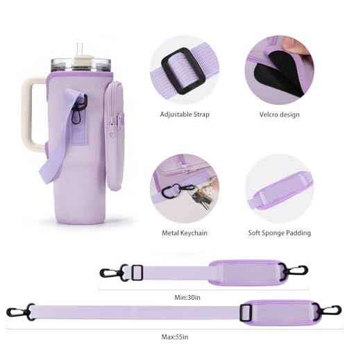 GOEWY Water Bottle Carrier Bag for Stanley Cup 40/30oz with Phone Pockets - color: Purple, size: 30oz