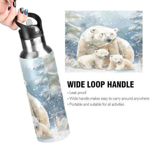 OTVEE Polar Bear Water Bottle Sports Water Bottle Insulated Stainless Steel Hot Cold Water Mug with Straw Lid & Handle for Sports Gym 20 oz - color: Polar Bear