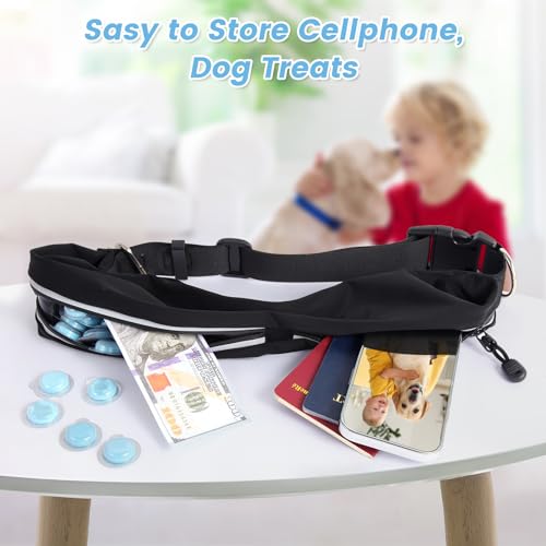 Waist Leash for Medium Large Dog Walking, Hand Free Leash with Zipper Pouch