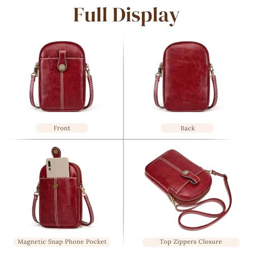 S-ZONE Small Crossbody Bags for Women Trendy RFID Blocking Cell Phone Purse - color: Red