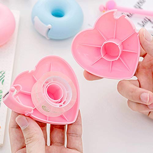 Pink Portable Candy Color Tape Dispenser Heart-Shaped Tape Dispenser Cute Roll Tape, Adhesives and Fasteners Tape Organizer Desk Home Office School Supply Tapes Office Tape Dispensers Office Supplies