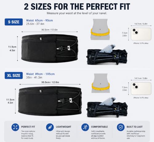 Running Belt Fanny Pack with 250ml Soft Water Bottle Flask for Women Men,Any Phone Size Adjustable button No-Bounce Moisture Wicking Waist Pack Great for Jogging Trail Running Belt (XL-35in to 41in) - size: X-Large(35in-41in)