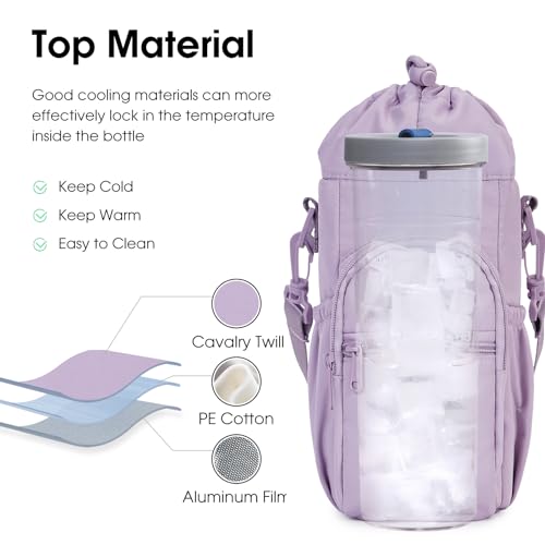 sportsnew 40oz Insulated Crossbody Water Bottle Sling Bag w/Phone Pocket - color: Purple