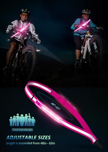 Ylzzrs LED Reflective Belt Sash Walking Gear,Safety Lights for Walkers at Night,High Visibility Safety Rechargeable Reflective Running Gear for Men Women Kids Night Dog Walking Gear - color: Pink