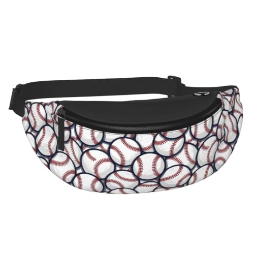 Dujiea Fanny Pack, Overlapping Baseballs Waist Bag With Headphone Hole Belt Bag Adjustable Sling Pocket Fashion Hip Bum Bag For Women Men Kids Outdoors Casual Travelling Hiking Cycling - color: Overlapping Baseballs
