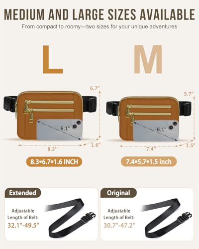 Capolo Fanny Packs for Women 4 Zip Pocket Crossbody Belt Bag Waist Bags - color: Brown, size: Large