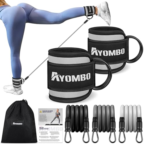 Ayombo Ankle Resistance Bands with Cuffs, Home Gym Workout Equipment, Lifting Glute Butt Exercise Equipment for Women, Ankle Weights Fitness Set, Leg Booty Equipment for Training Perfect Body Shape - color: A-Grey