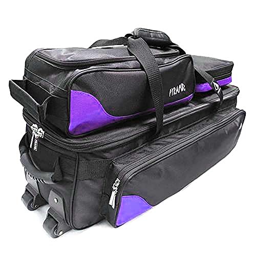 Pyramid Path Triple Tote Roller Plus Bowling Bag with Detachable Shoe Bag (Fits US Mens Size 15), Accessory and Side Pocket, Lightweight Travel Design - color: Black/Purple