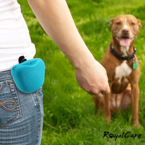 RoyalCare Silicone Dog Treat Pouch-Small Training Bag-Portable Dog Treat Bag for Leash with Magnetic Closure and Waist Clip[US Design Patent] - color: dark blue