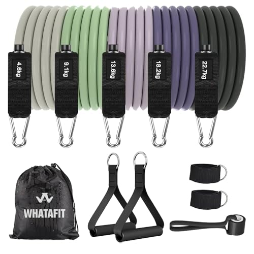 WHATAFIT Resistance Bands with Handles, 150 lb Exercise Bands Set - color: Purple Grey