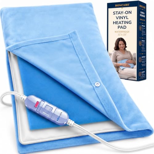 Boncare® Stay-On Small Vinyl Electric Heating Pad for Neck and Shoulders and Back Without Auto-Off, Low & High Heat Levels, Waterproof Hot Heat Pad with Washable Cover (12"x15", 1-Pack) - size: 12" x 15"