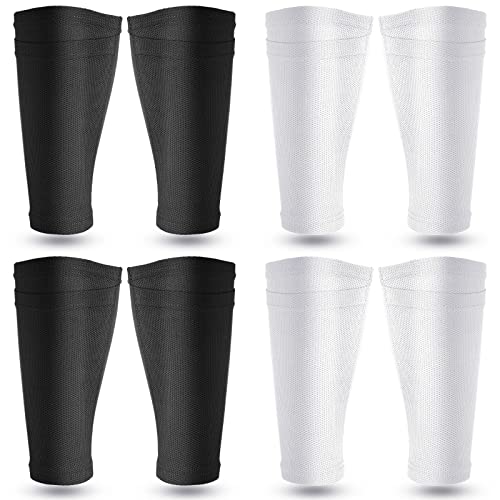 Hicarer 4 Pairs Soccer Shin Guard Sleeves with Pocket, M, White, Black