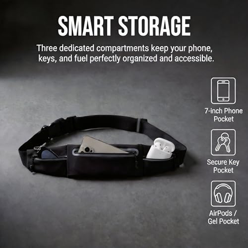 Running Belt for Women Men, Slim No-Bounce Waist Pack, Water Resistant Reflective Phone Holder Fits Phones up to 7.5 inch, Adjustable Fanny Pack for Running Jogging Hiking（Black） - color: Black