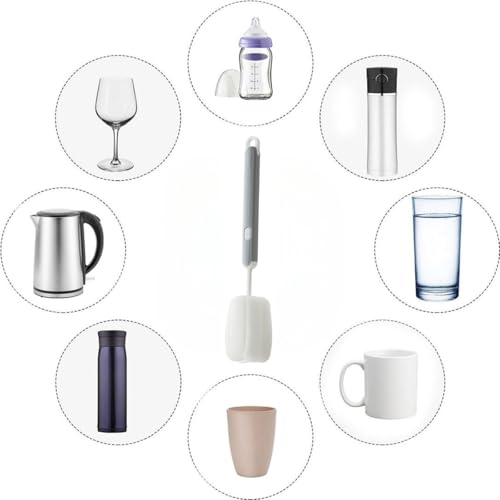 Bottle Brush Long Handle Cup Cleaner Brush Sponge Bottle Scrubber Detachable Handle Portable Sponge Cleaning Brush for Cups Wine Glasses Water Bottles Baby Bottles and Vacuum Flasks (Grey) - color: Gray