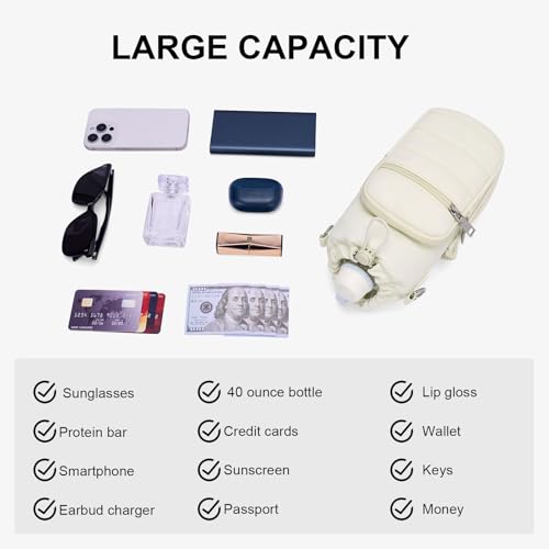 Water Bottle Bag 40 oz Crossbody Holder for Walking Hiking Insulated Carrier Purse with Adjustable Strap - color: Beige