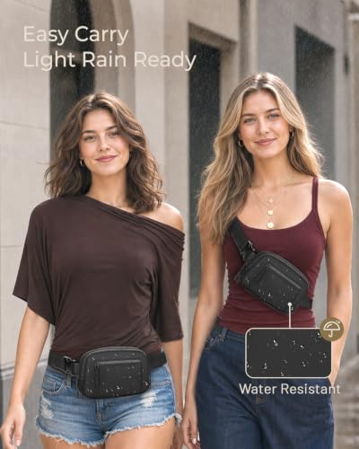 Fanny Packs for Women Crossbody Belt Bags, Waist Pack with Front Pocket - color: A-Black, size: Double Layer