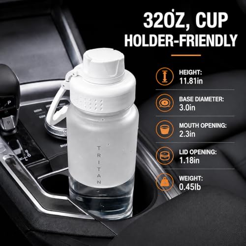 OLDLEY 32oz Water Bottle with Handle, BPA-Free Tritan Reusable Sports Water Bottle with Leak-Proof Dust Lid, Wide Mouth, Cup Holder Friendly, Half Frosted Clear Bottle for Gym,Travel, Work,Pure White - color: Pure White