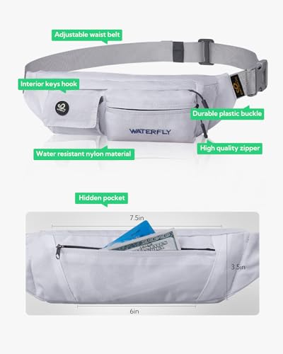 WATERFLY Small Fanny Pack for Women Men, Crossbody Travel Waist Bag White - color: White