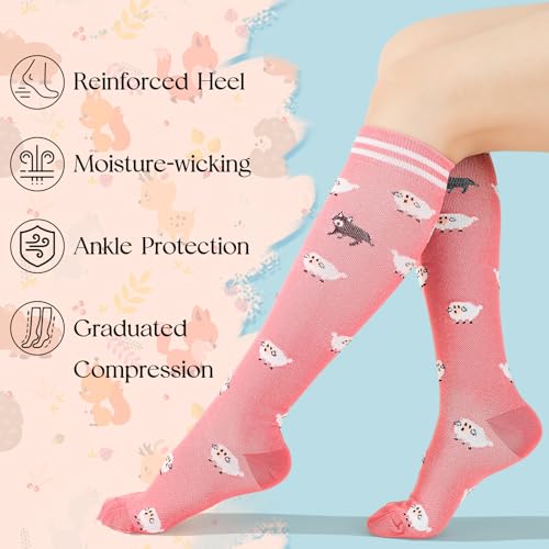 6 Pairs Compression Socks for Women Men - color: Animal