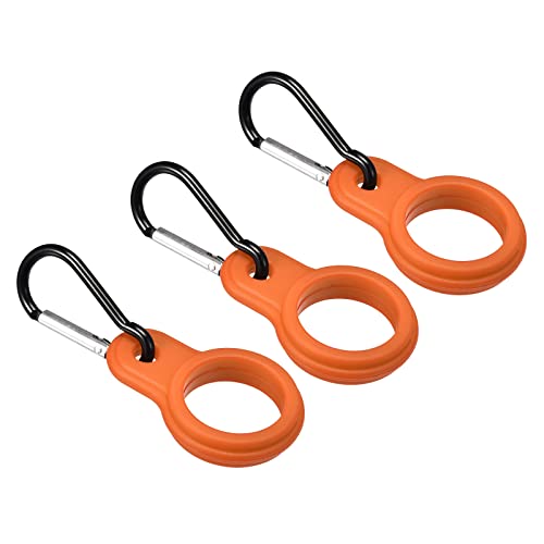 Silicone Water Bottle Clip with Buckle, 3 Pack Drink Holder Hook Keychain Clip Ring for Outdoor Activities Daily Use, Orange Black