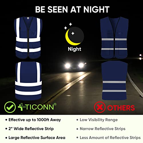 TICONN High Visibility Reflective Safety Vest for Men & Women, ANSI Class 2 - color: Blue, size: Medium